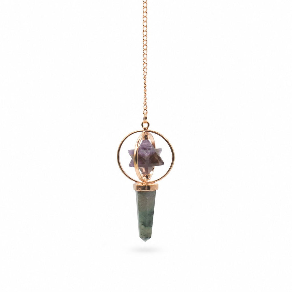 Cosmic Navigator - Two Piece Spinning Merkaba Star in Copper Pendulum - Amethyst & Labradorite - view 2