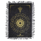 Black and gold fringed pendulum divination cloth with a sun face at the centre - view 2
