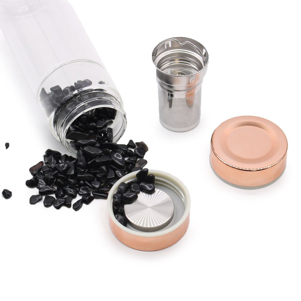 Crystal Glass Tea Infuser Bottle - Rose Gold - Onyx - view 5
