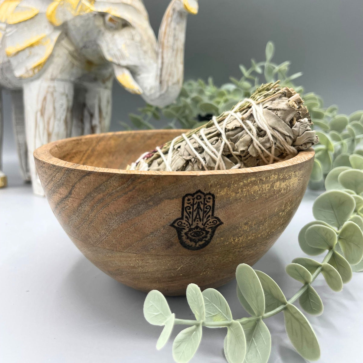 Wooden Smudge Bowl - Hamsa - Large - view 2