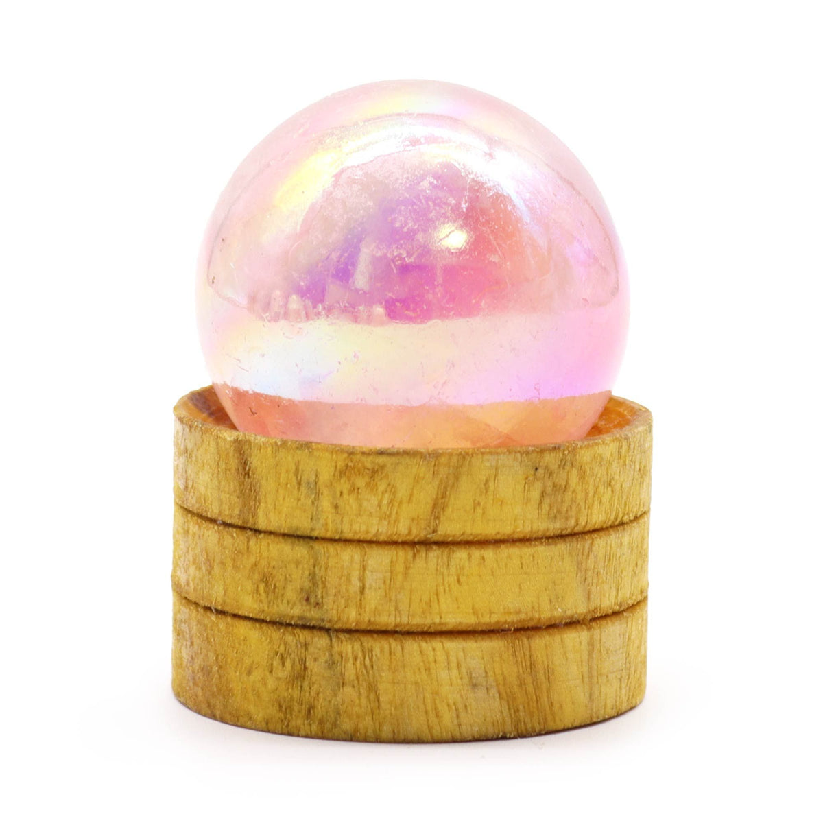 Rose Quartz Titanium Aura Crystal Sphere with Stand - Small