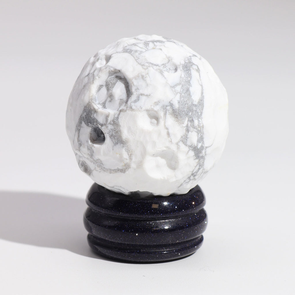 White Howlite Planet on a Goldstone Stand (MOON) - view 3