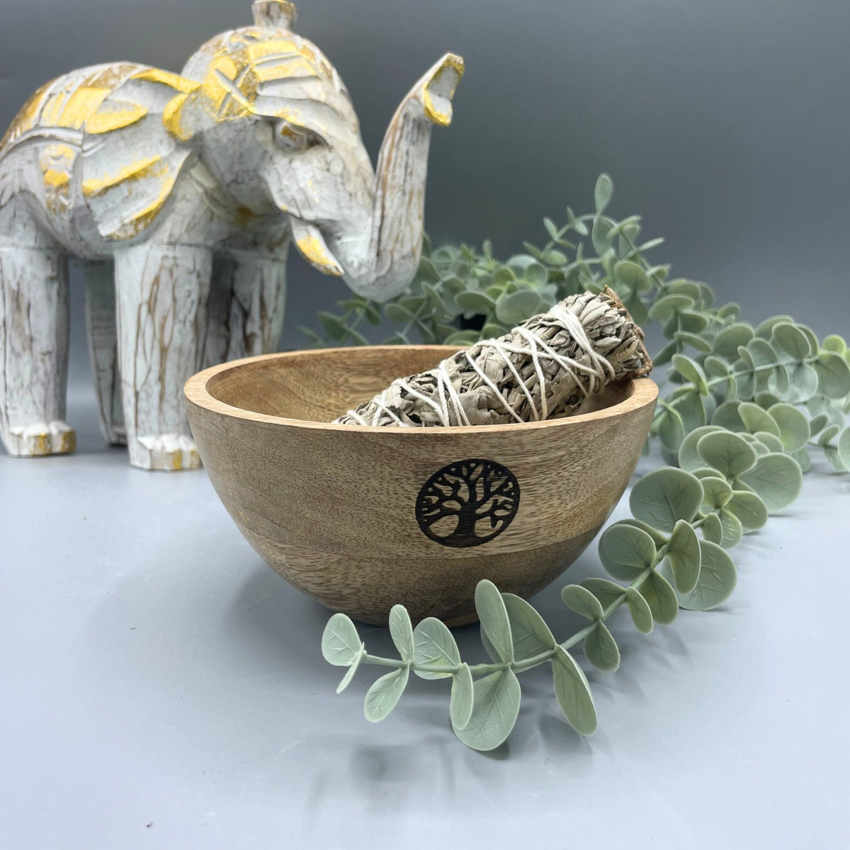 Wooden Smudge Bowl - Tree of Life - Large