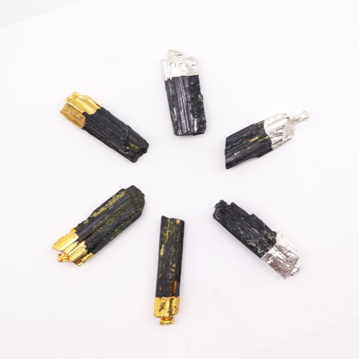 Gemstone Indian Tourmaline & Silver Plated Pendants (6 assorted) - view 2