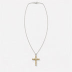 Silver-plated crucifix pendant set with golden citrine-coloured stones, on linen - view 7