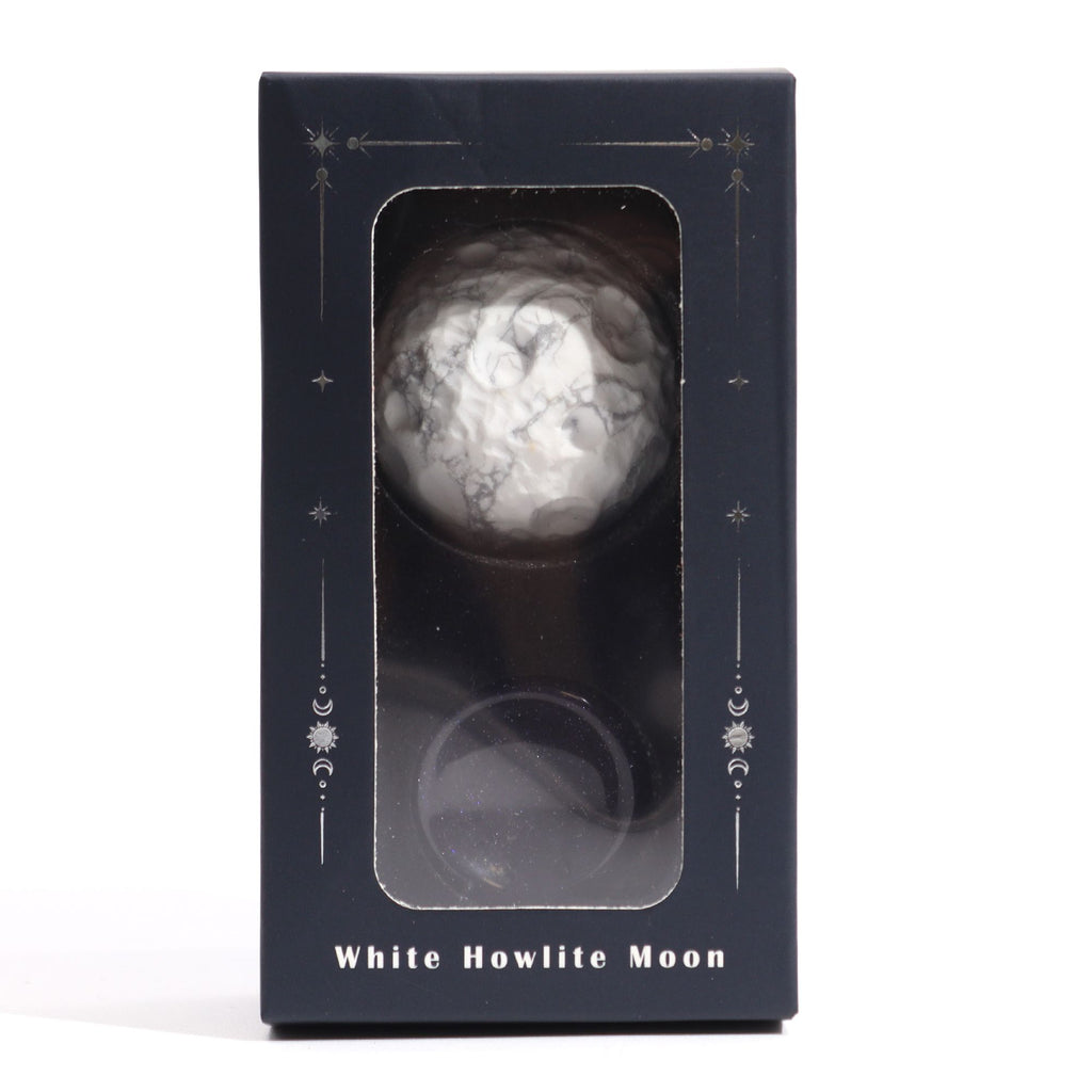 White Howlite Planet on a Goldstone Stand (MOON) - view 4