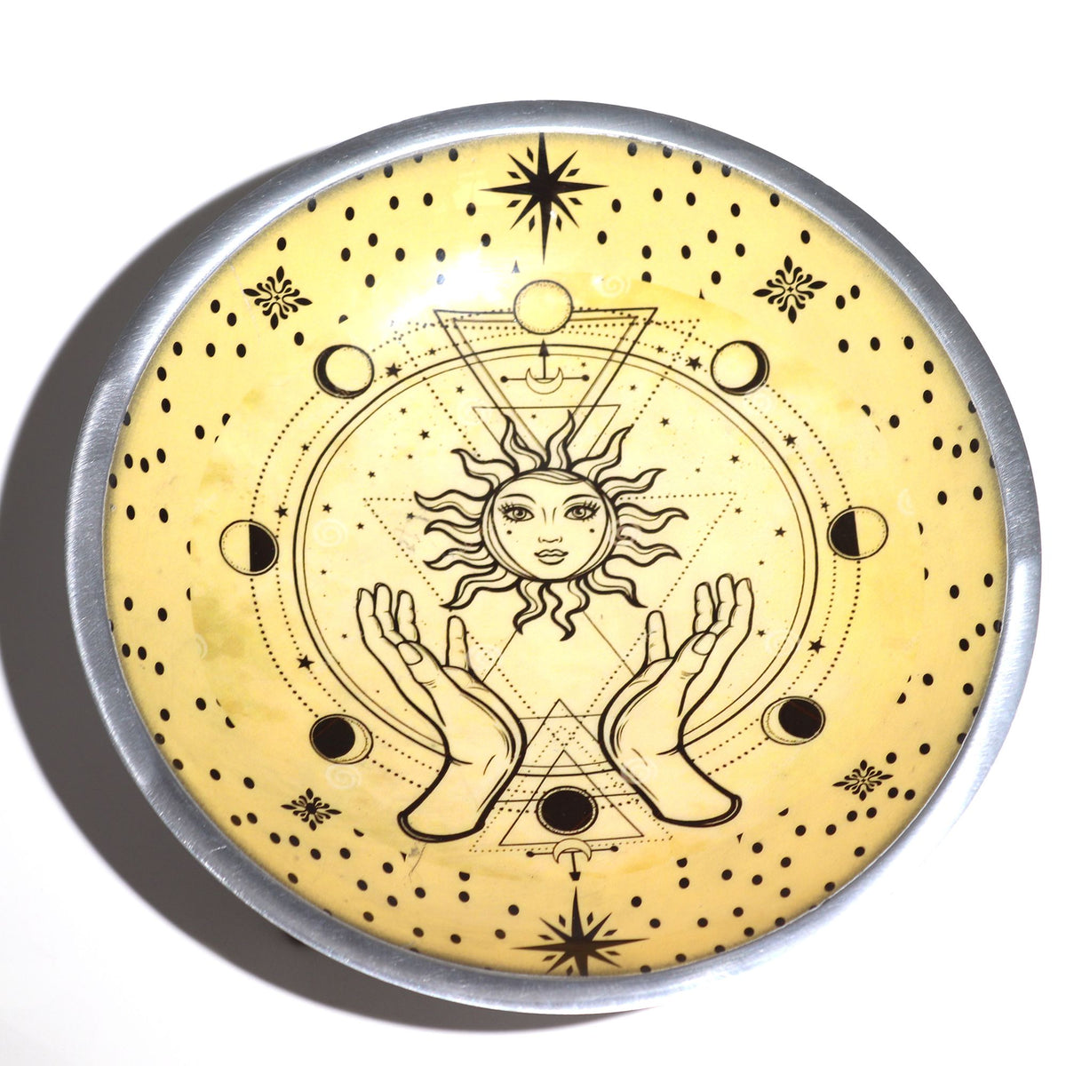 Triple Leg Enamelled Offering Plate - Hands & Sun - view 3