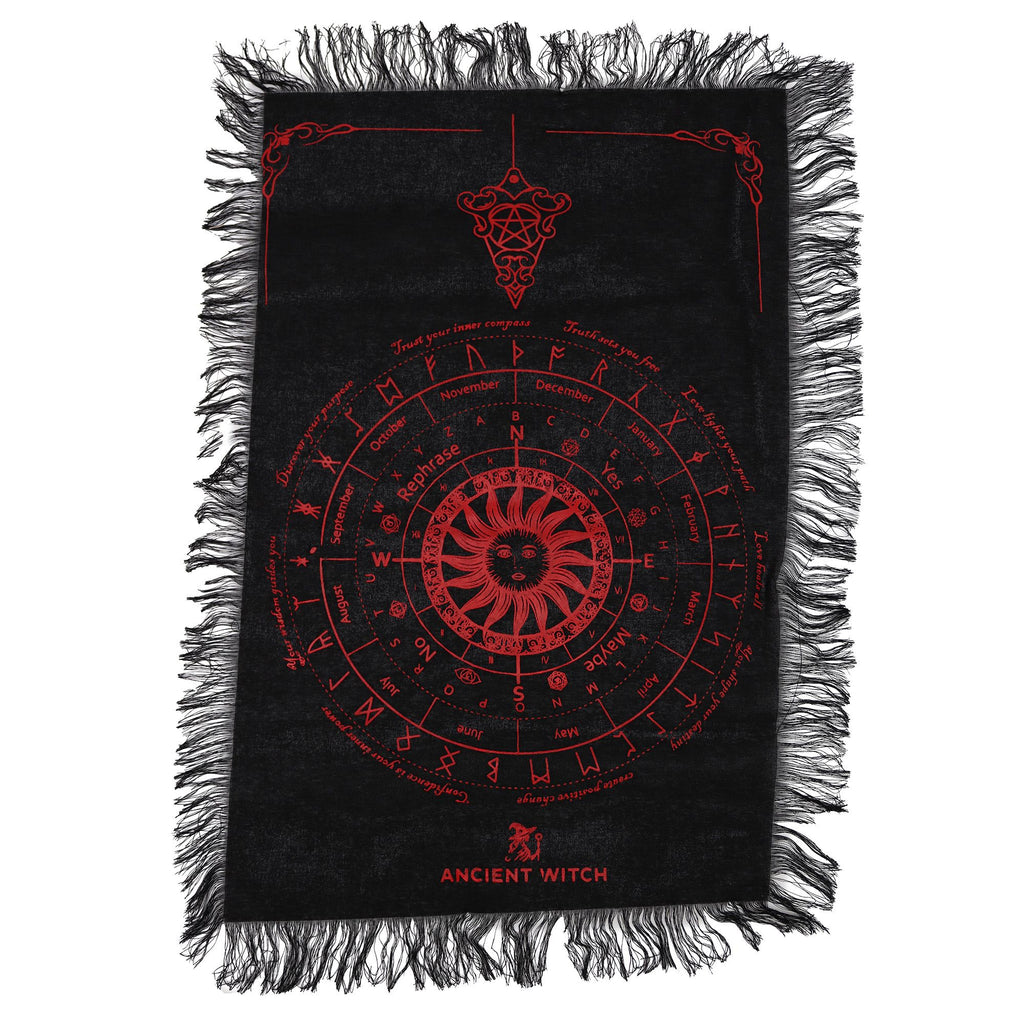 Ancient Witch Pendulum Divination Cloth - Sun Face - Black & Blood Red