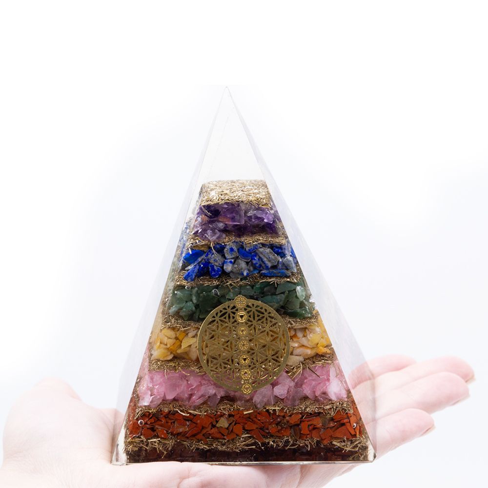 Orgonite Pyramid - Seven Chakra & Flower of Life