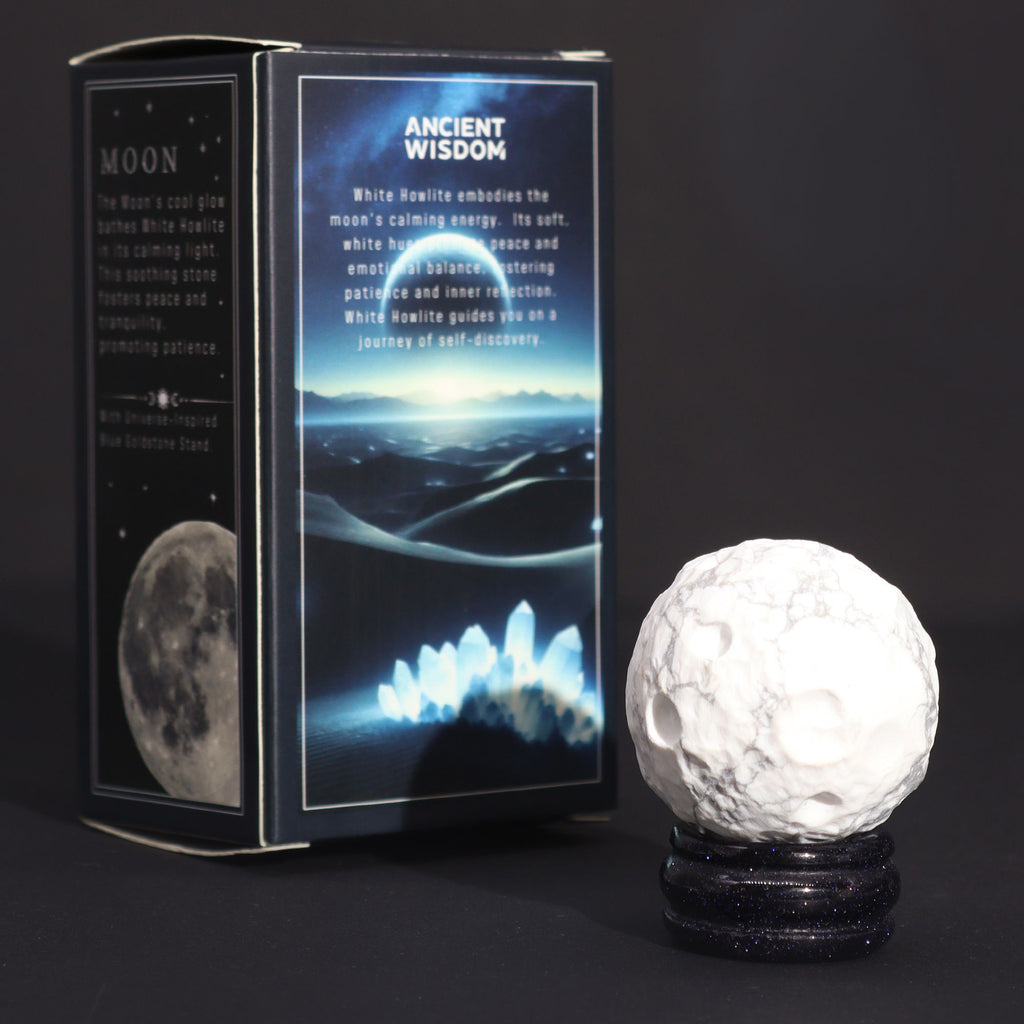 White Howlite Planet on a Goldstone Stand (MOON) - view 5