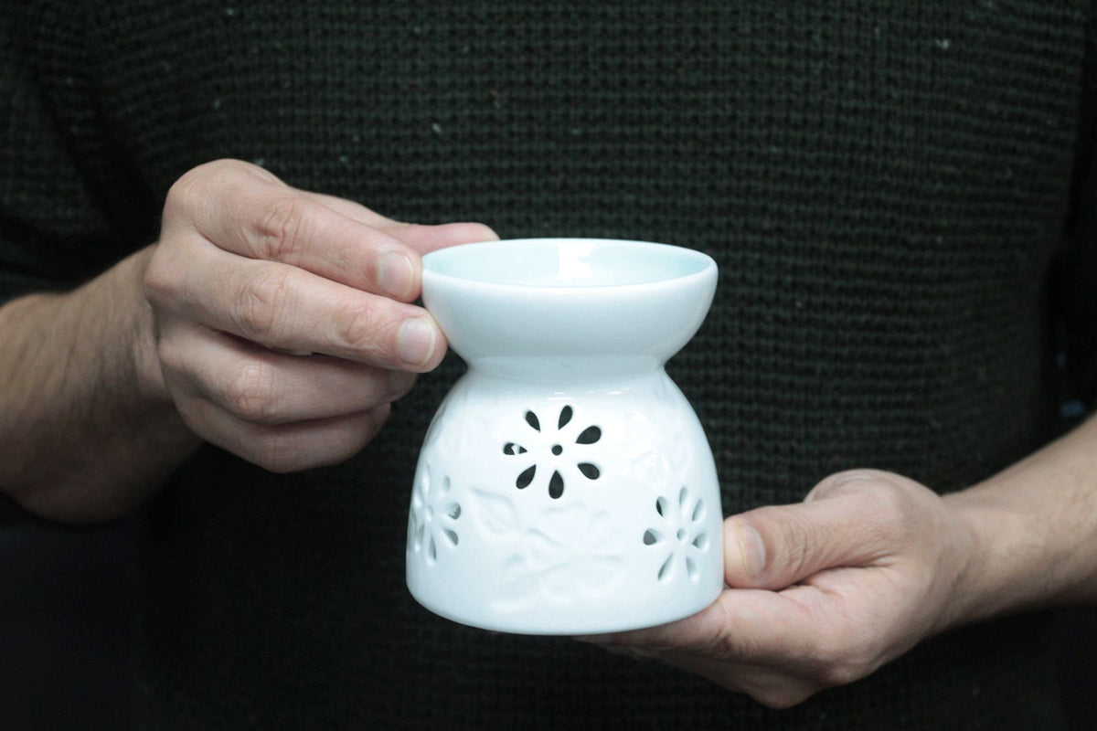 Classic White Oil Burner - Floral with Teal Well - view 2