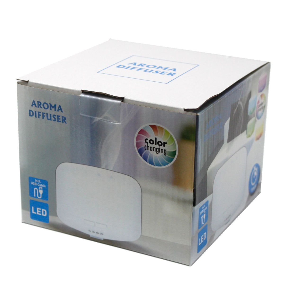 Squat white pod aroma diffuser on a wood-effect base - view 3