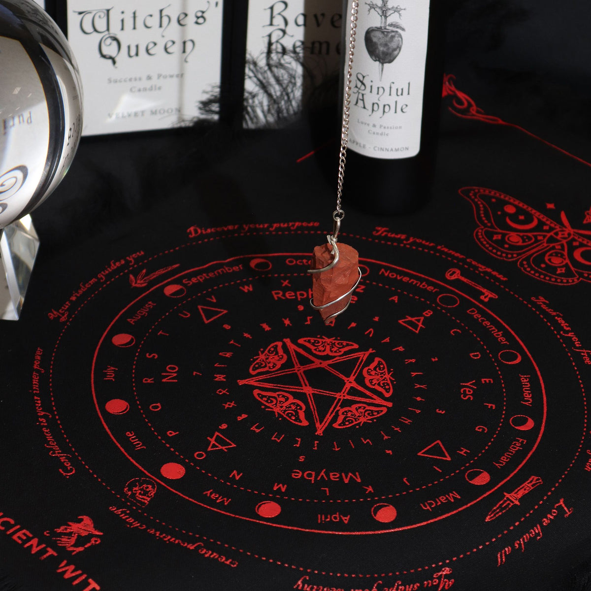 Ancient Witch Pendulum Divination Cloth - Sun Face - Black & Blood Red - view 2