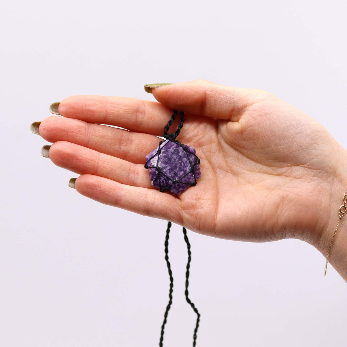 Laced Gemstone Hexagon Pendant - Lepidolite - view 2