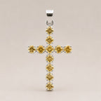 Silver-plated crucifix pendant set with golden citrine-coloured stones, on linen - view 8