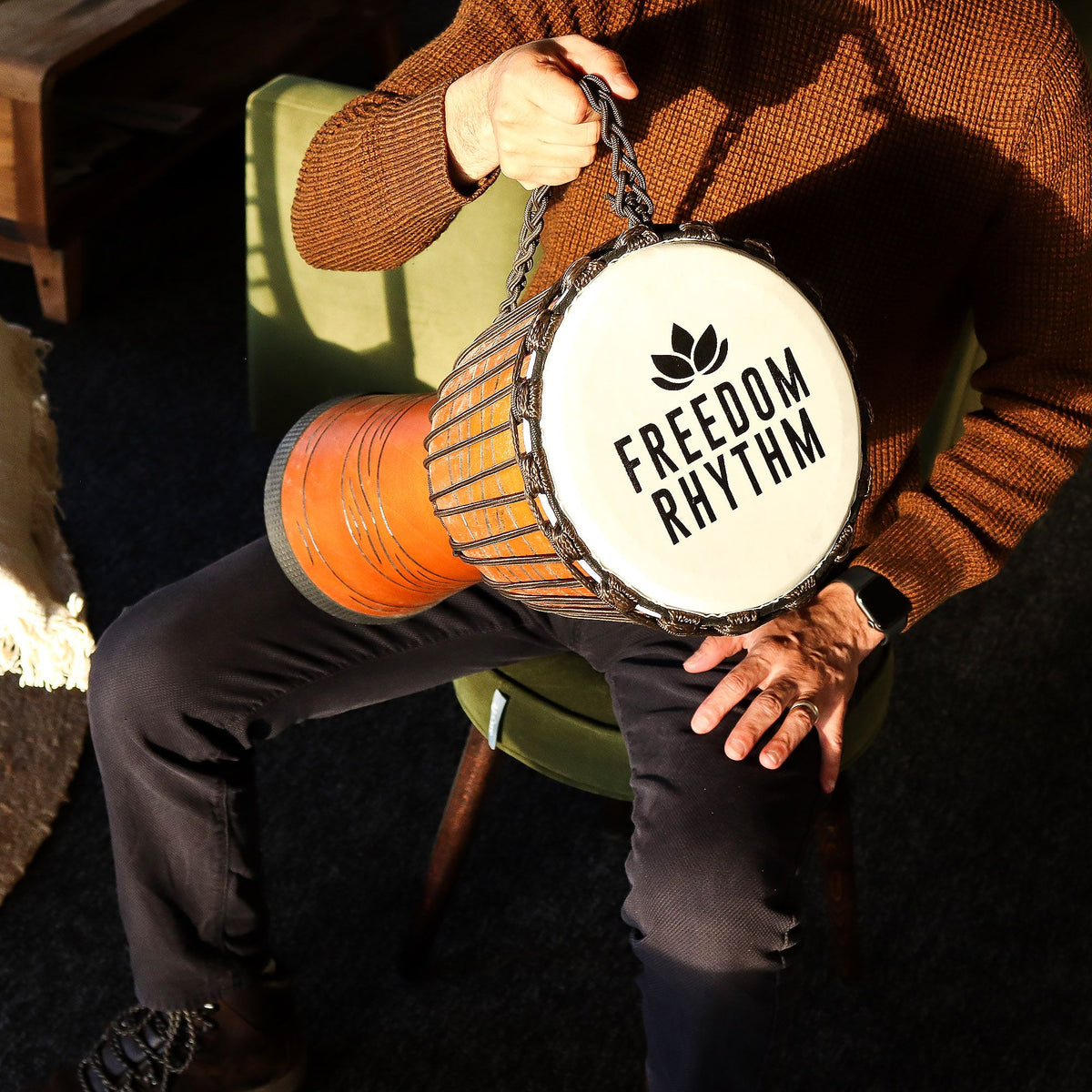 Large rope tuned djembe drum, hand-carved jackfruit body, Freedom Rhythm head - view 4