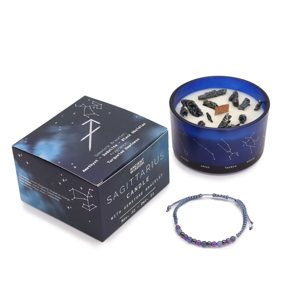 Zodiac Crystal Candle with Gemstone Bracelet - Sagittarius - view 2