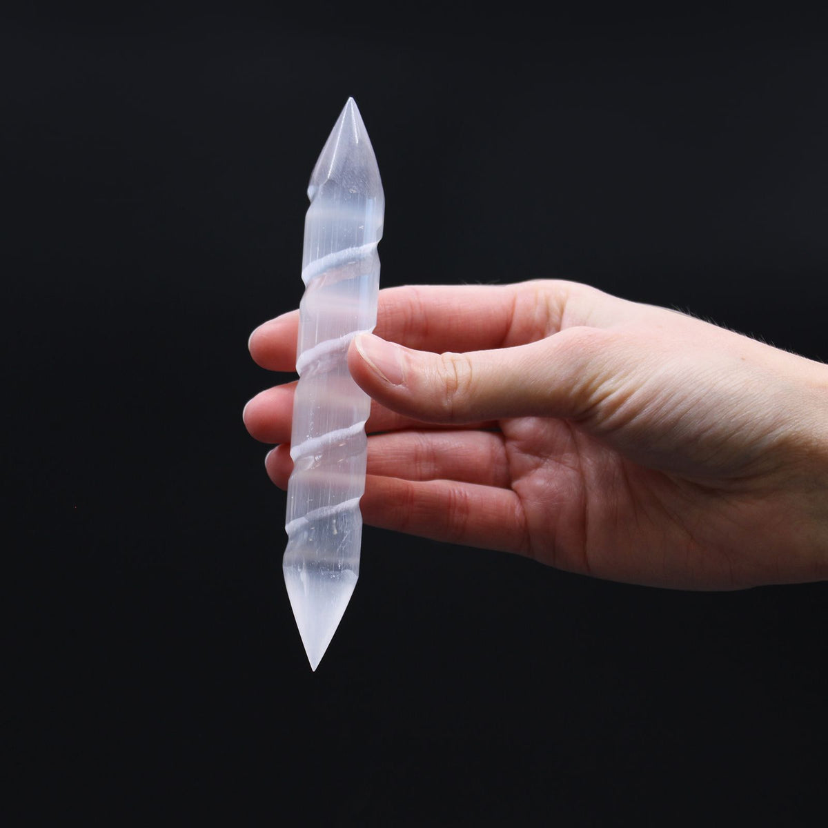 Selenite Spiral Wand - Pointed Ends - view 3