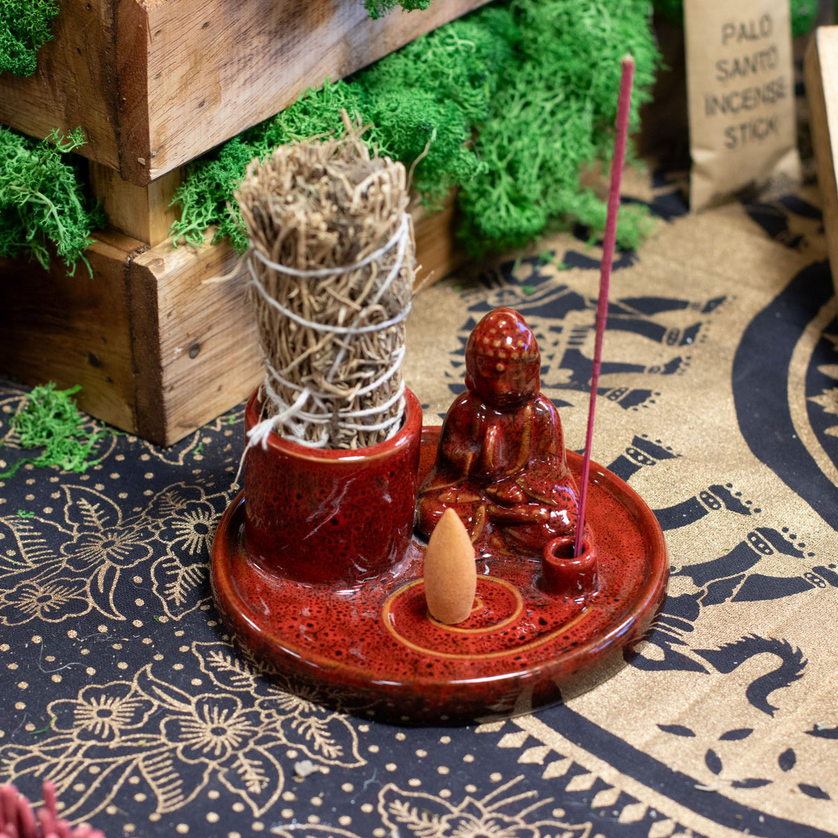 Multi Purpose Buddha Incense Plate - Ceramic Soft Red - view 3