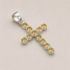 Silver-plated crucifix pendant set with golden citrine-coloured stones, on linen - view 3