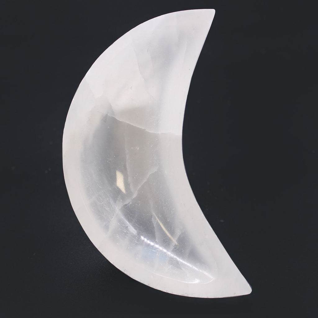 Crescent moon dish carved from white Moroccan selenite - view 4
