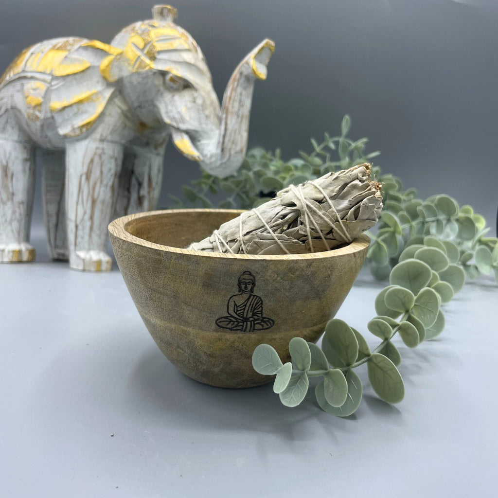 Wooden Smudge Bowl - Buddha - Small