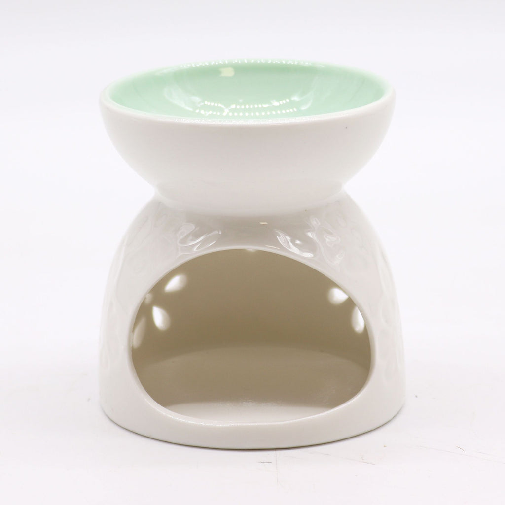 Classic White Oil Burner - Floral with Teal Well - view 3