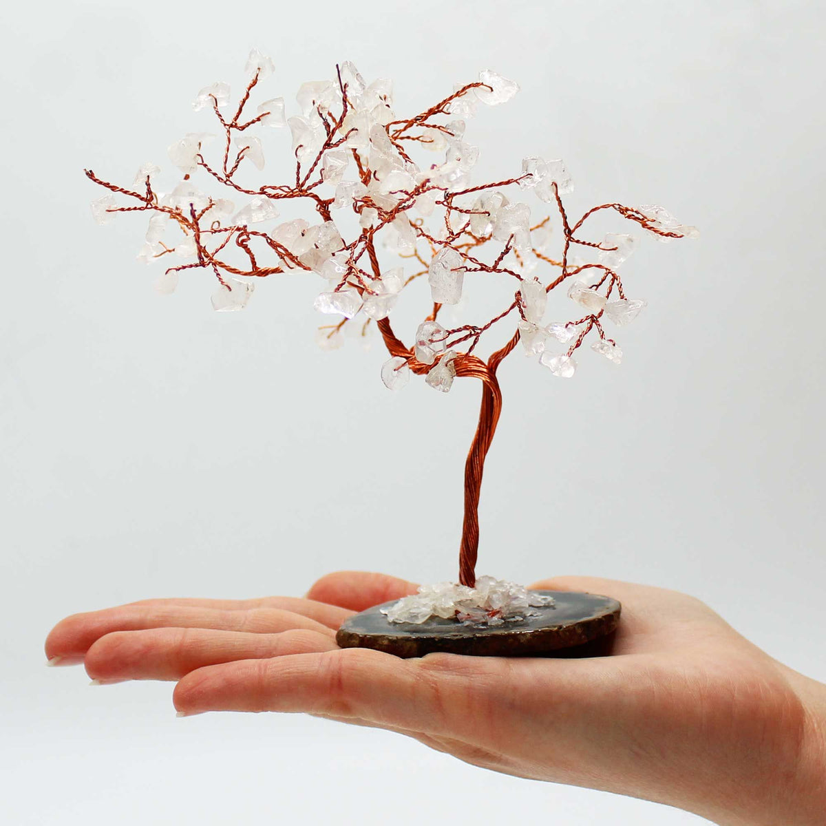 Lrg Gemstone Tree - Rock Quartz on Black Agate Base (100 stones) - view 2