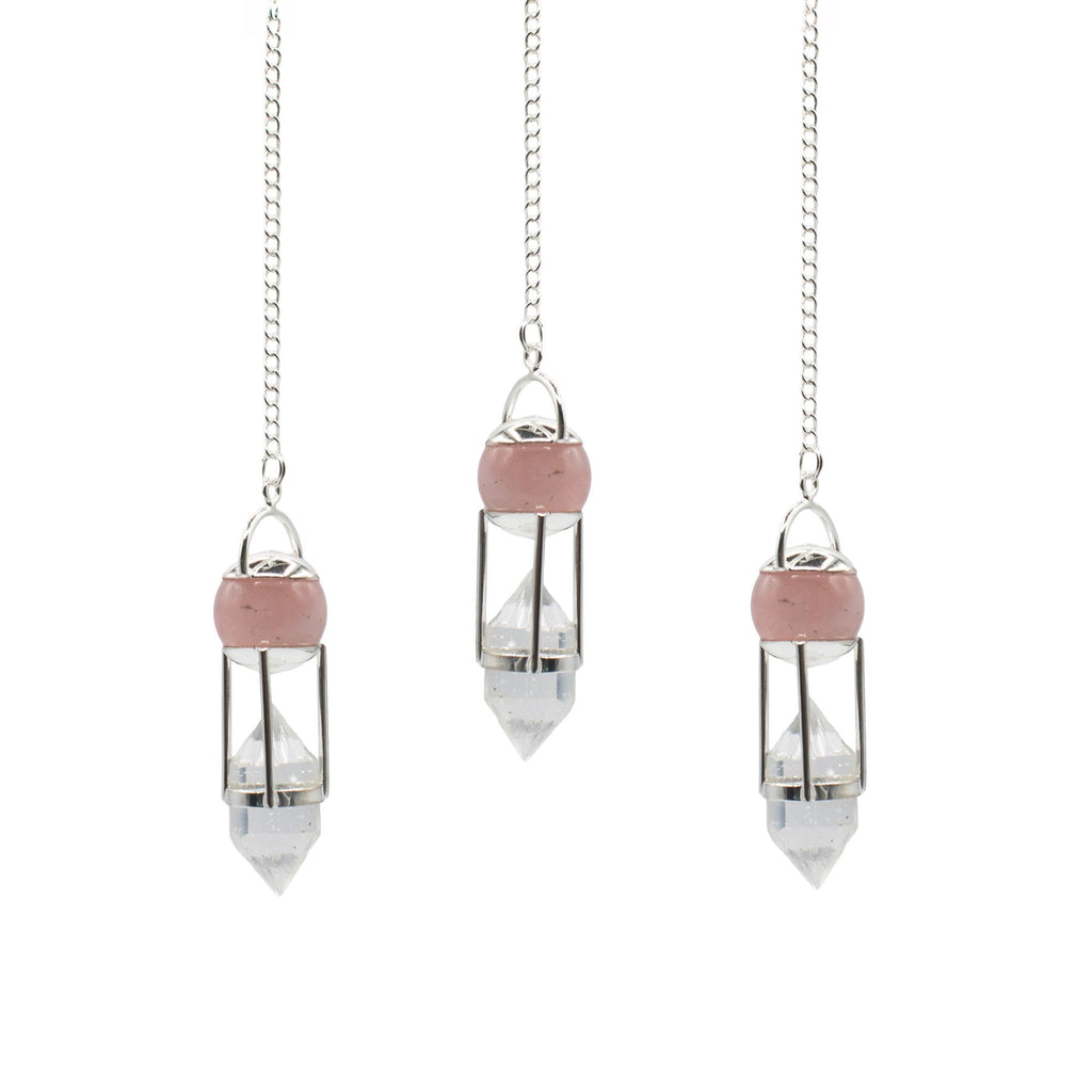 The Heart Whisperer - Double Power Pendulum - Rose Quartz Globe - Clear Quartz Double Terminated