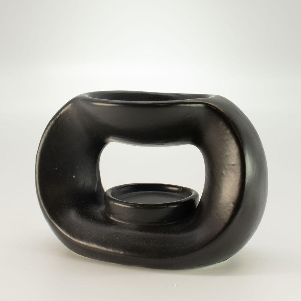 Ceramic Zen Oil Burner - Oval Pebble - Matt Black - view 3