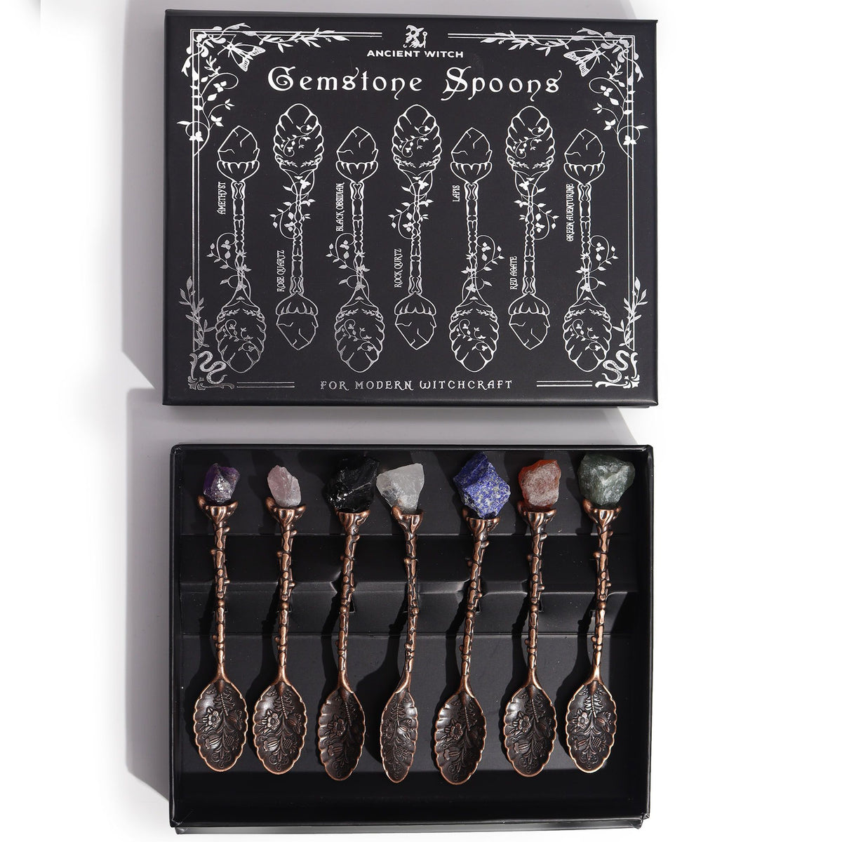 Set of 7 Bronze Gemstone Crystal Witch Spoons - view 3