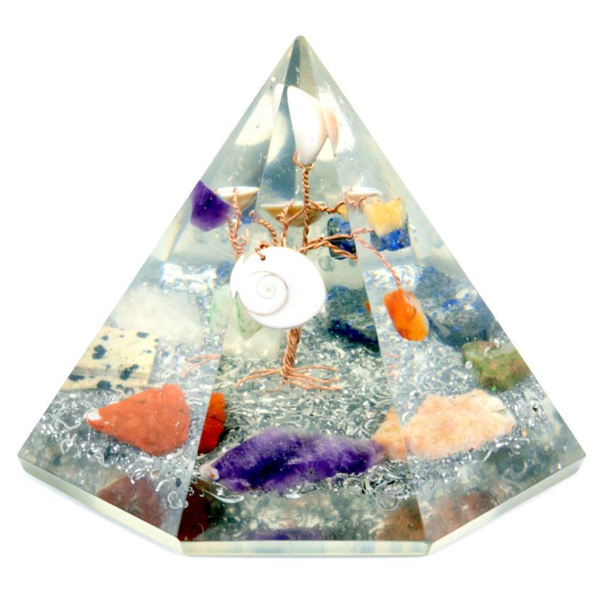 Orgonite Pyramid - Seven Sided, Gemstone Wisdom Tree