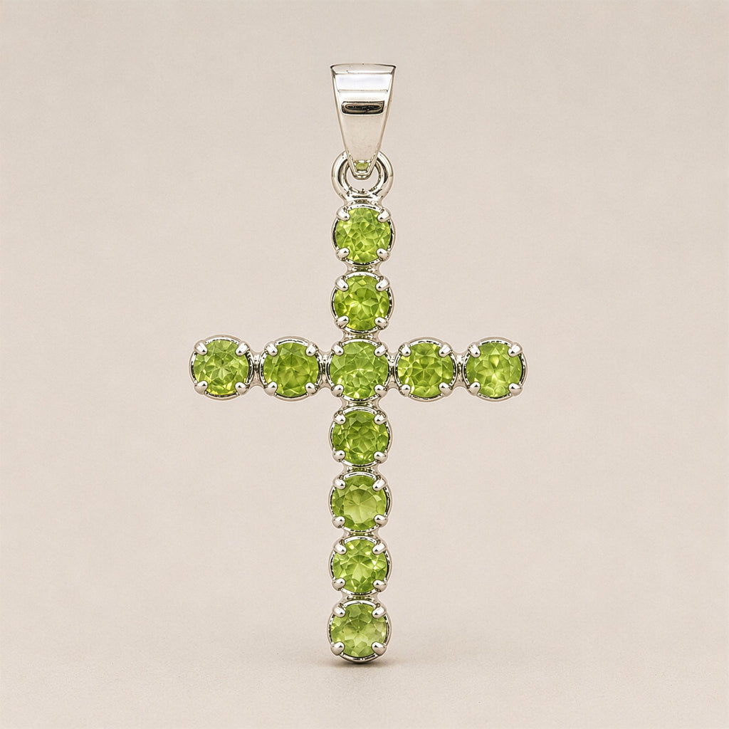Indian Devotional Pendant - Silver Plated (45cm Chain) - Peridot Crucifix - view 5