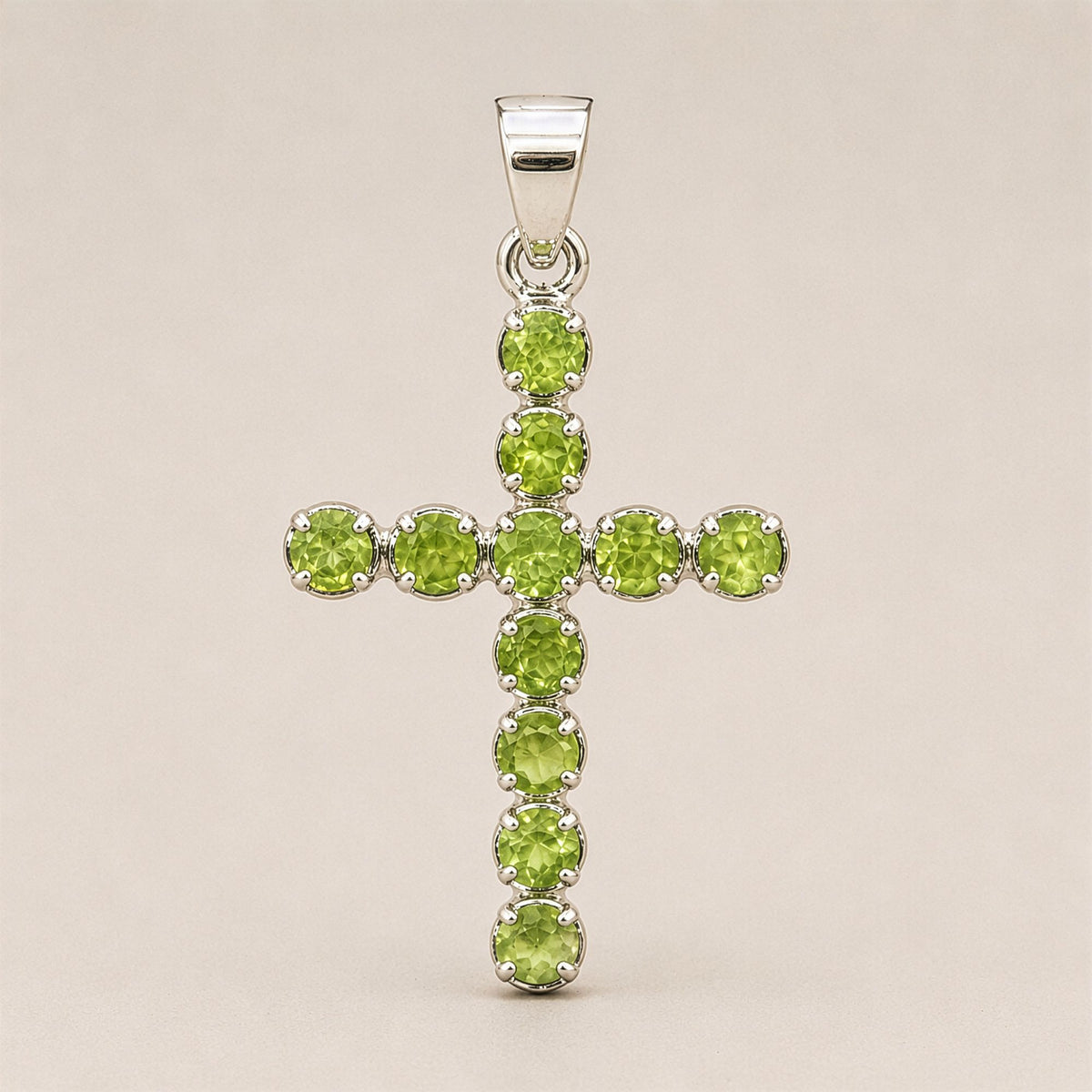 Indian Devotional Pendant - Silver Plated (45cm Chain) - Peridot Crucifix - view 5