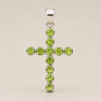 Indian Devotional Pendant - Silver Plated (45cm Chain) - Peridot Crucifix - view 5
