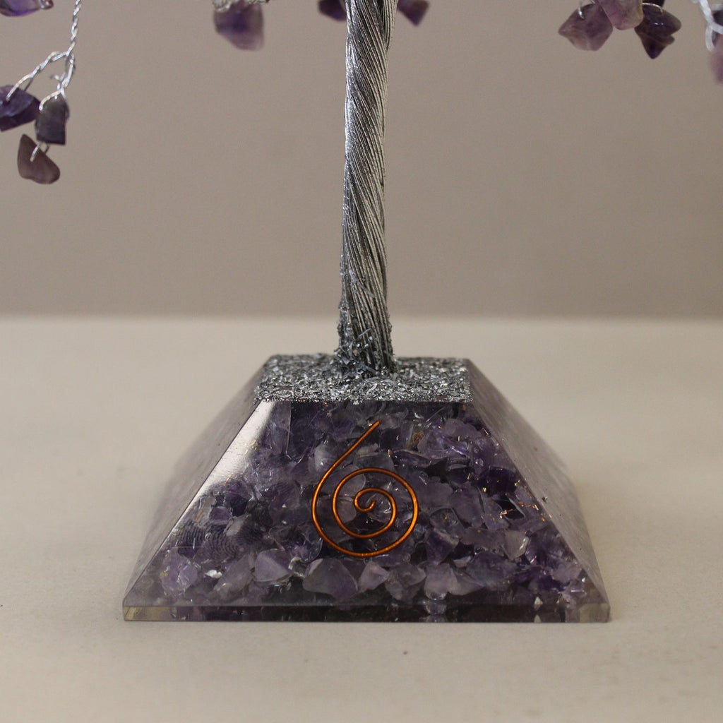 Amethyst chipstone tree on a purple orgonite base, on cotton-rag paper - view 4