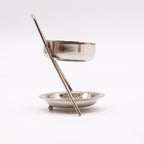 Plated brass incense warmer with mesh dish and tealight tray, on rumpled linen - view 4