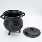 Extra large cast iron cauldron with raised triple moon, lid and three legs - view 3
