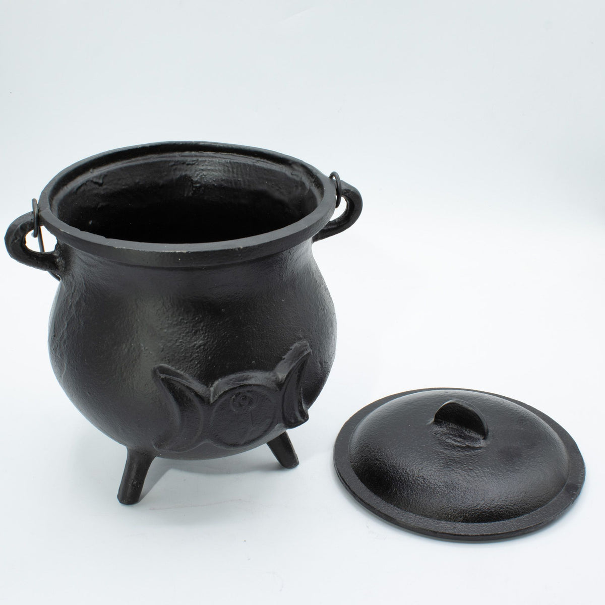Extra large cast iron cauldron with raised triple moon, lid and three legs - view 3