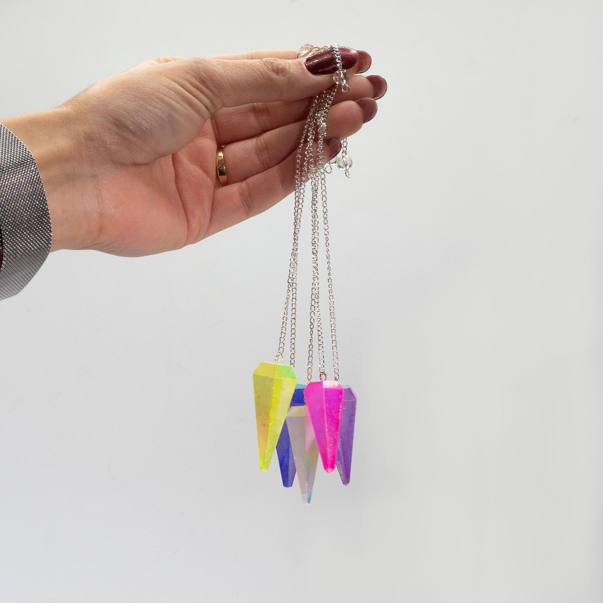 Six Sided Crystal Pendulum - Aurora Quartz, Pale Green