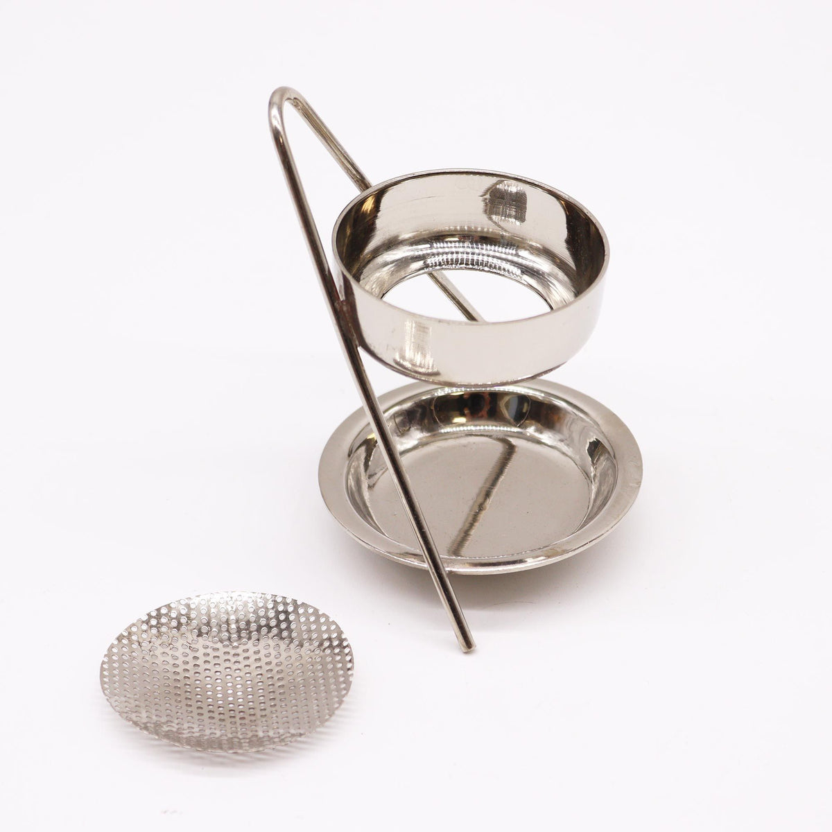 Plated brass incense warmer with mesh dish and tealight tray, on rumpled linen - view 5