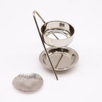 Plated brass incense warmer with mesh dish and tealight tray, on rumpled linen - view 5
