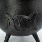 Extra large cast iron cauldron with raised triple moon, lid and three legs - view 4
