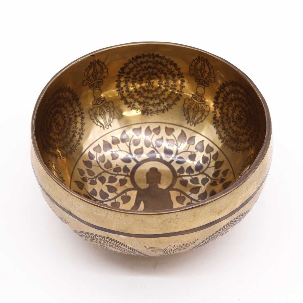Tibetan Singing Bowl - Engraved Bodhi Tree Buddha - view 2