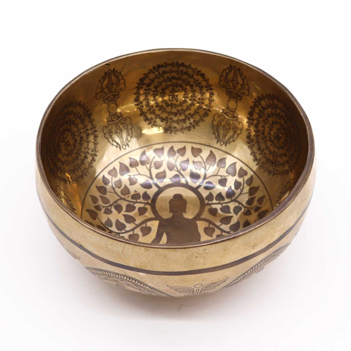 Tibetan Singing Bowl - Engraved Bodhi Tree Buddha - view 2