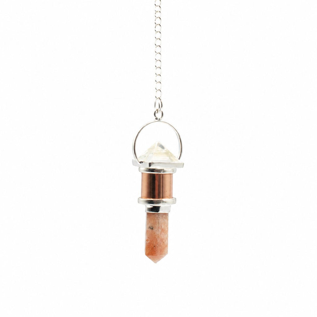 The Moon Chamber - Combo Piece Copper Pendulum - Clear Quartz & Sunstone - view 2
