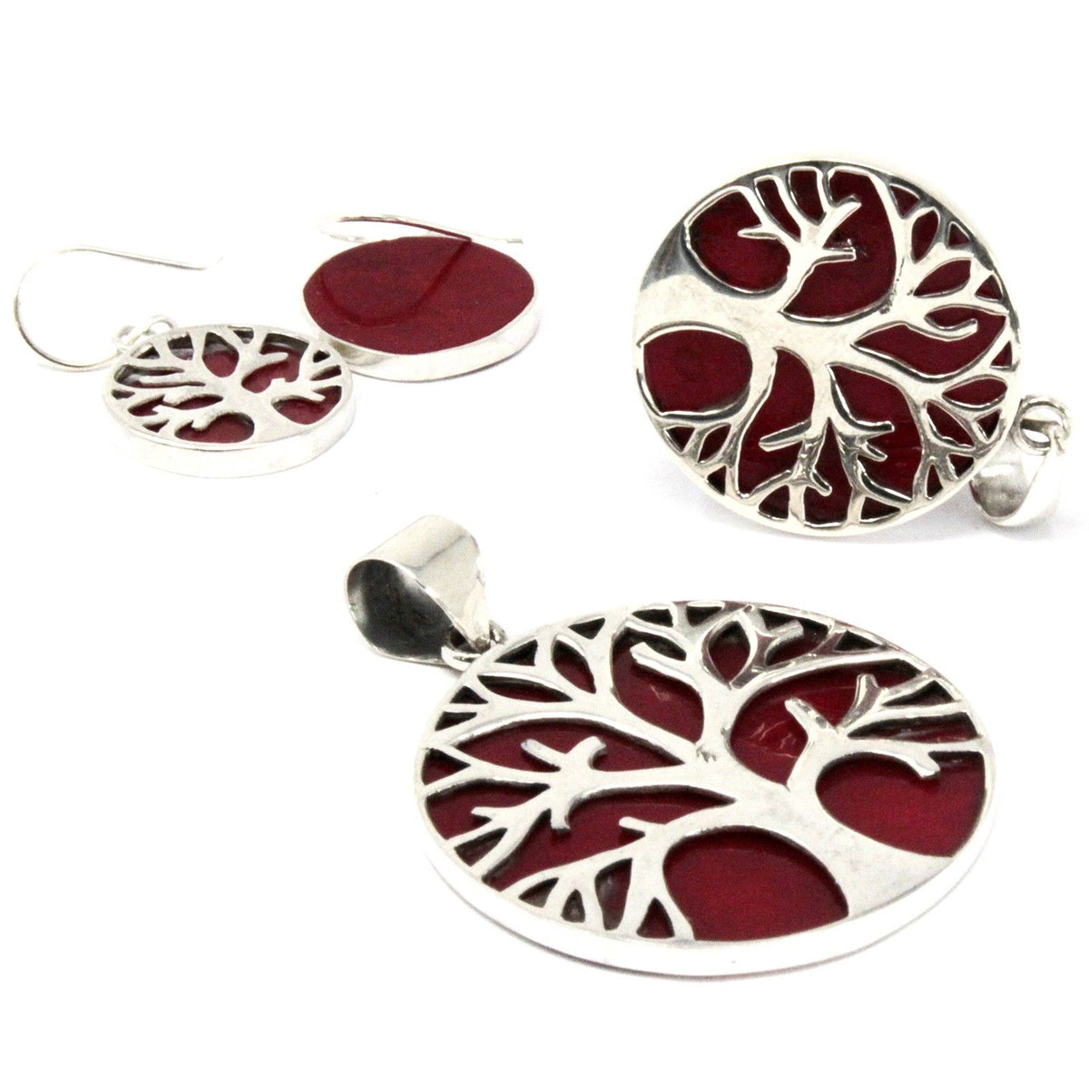 Tree of Life Silver Pendant - Coral Effect - view 2