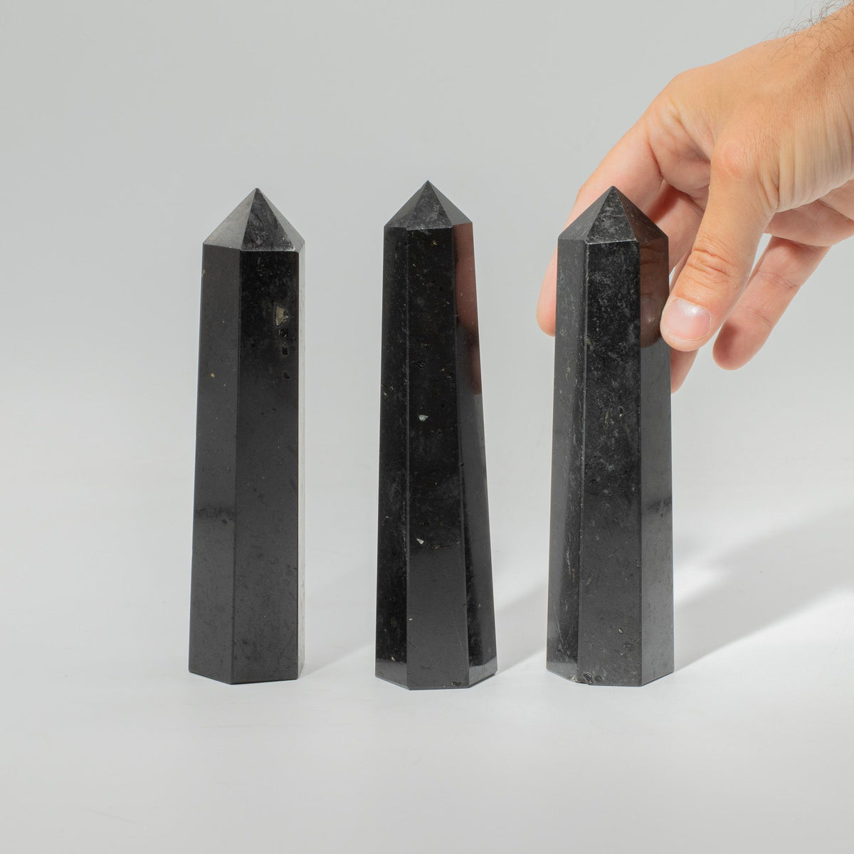 Large black tourmaline six face obelisk point with a mirror polish - view 6