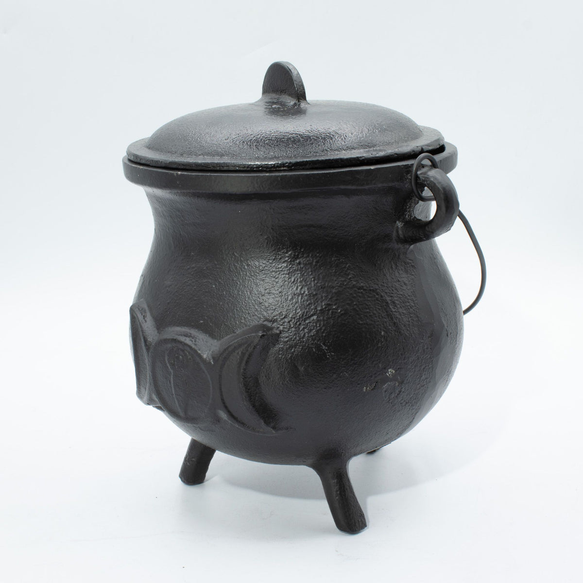 Extra large cast iron cauldron with raised triple moon, lid and three legs - view 5