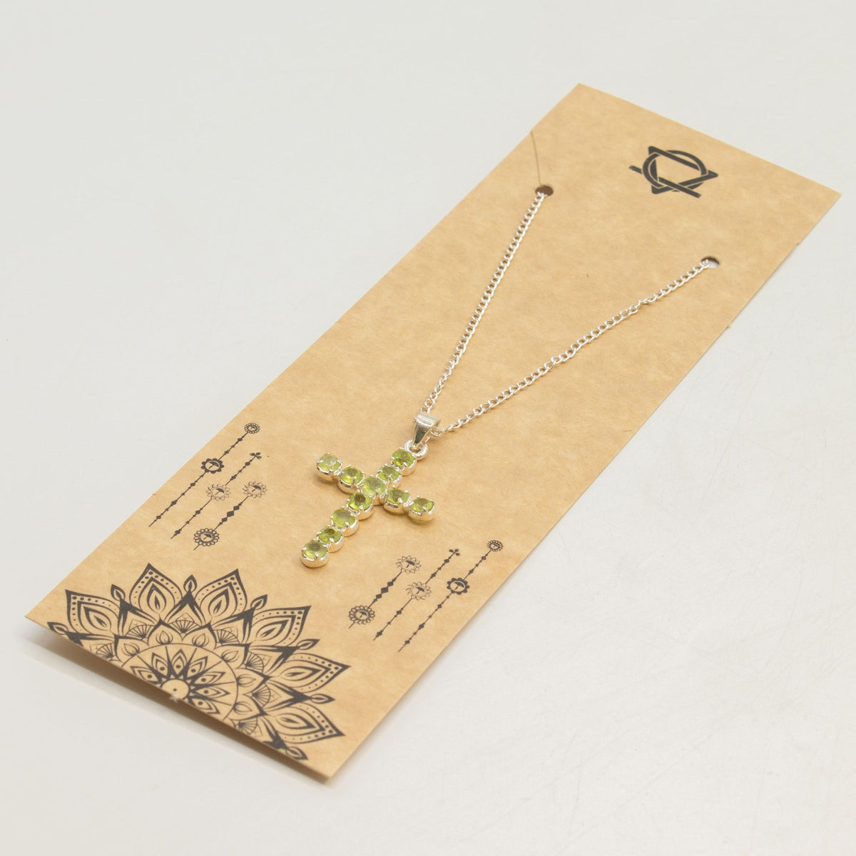Indian Devotional Pendant - Silver Plated (45cm Chain) - Peridot Crucifix - view 3